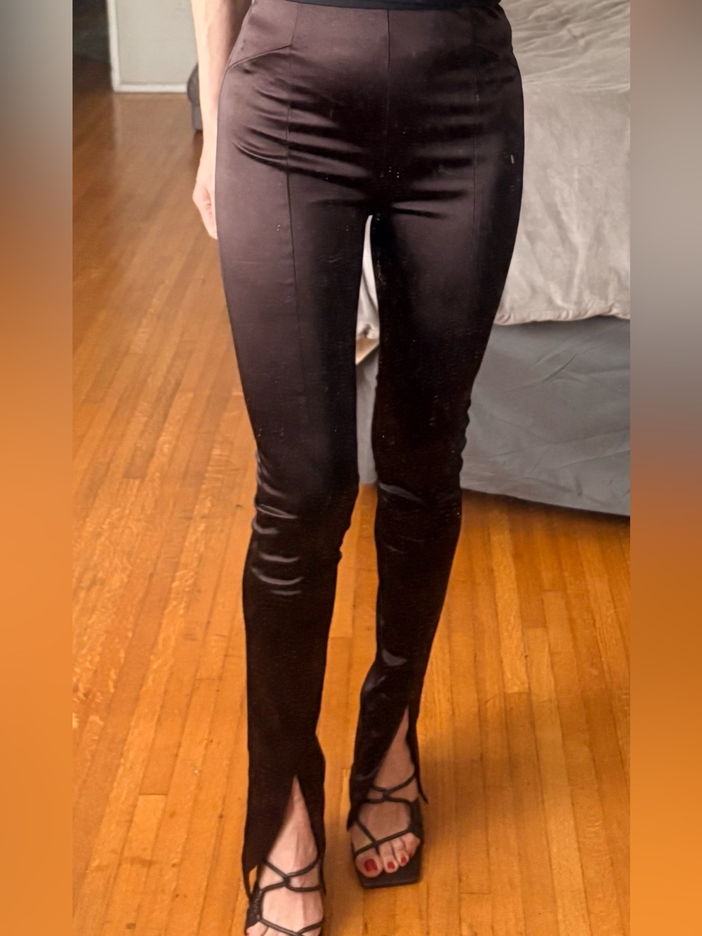 Zara Black satin finish Waistband Pants